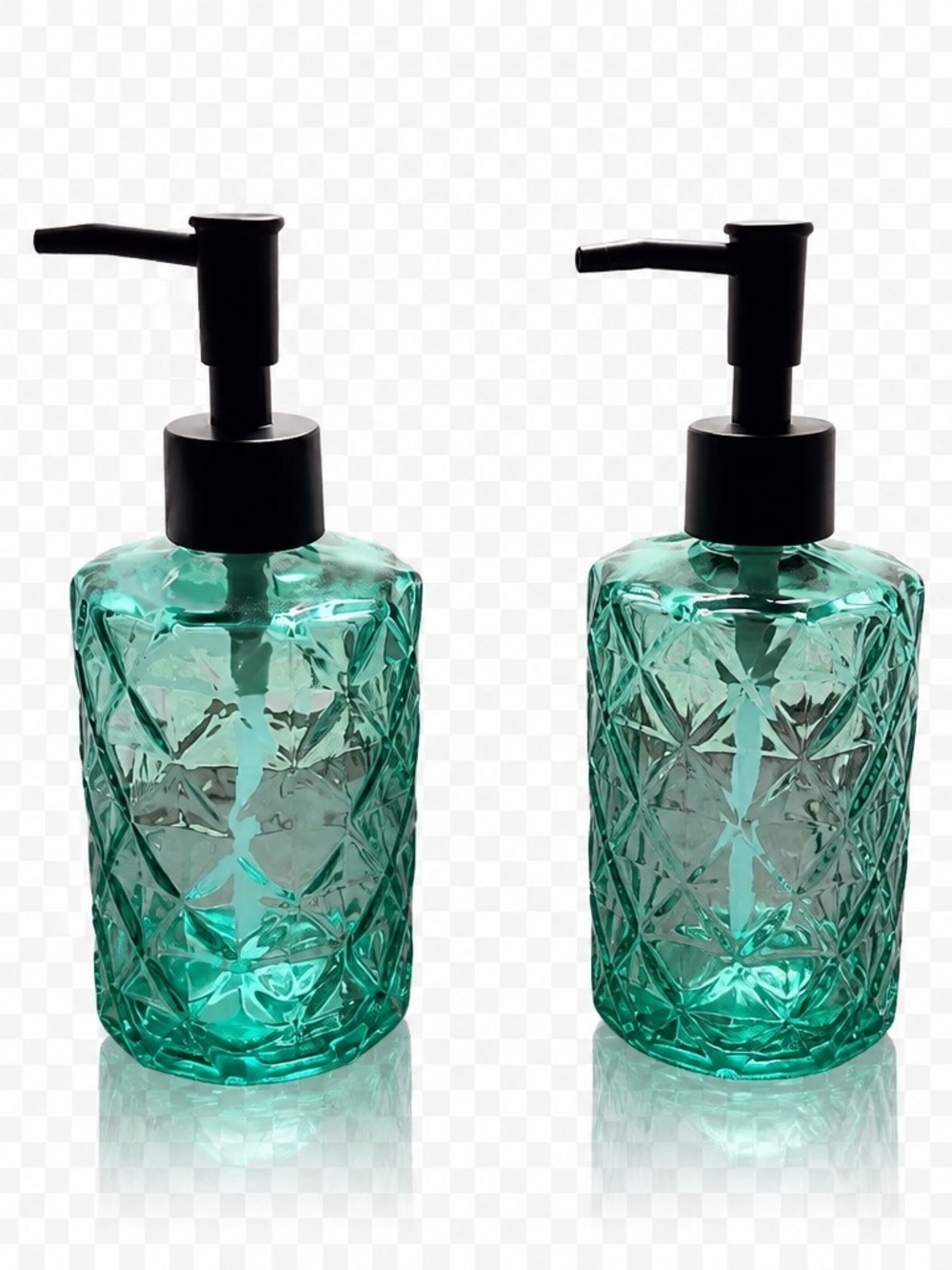 Elegant Teal Glass Soap Dispenser with Black Pump - Women Bath & Body